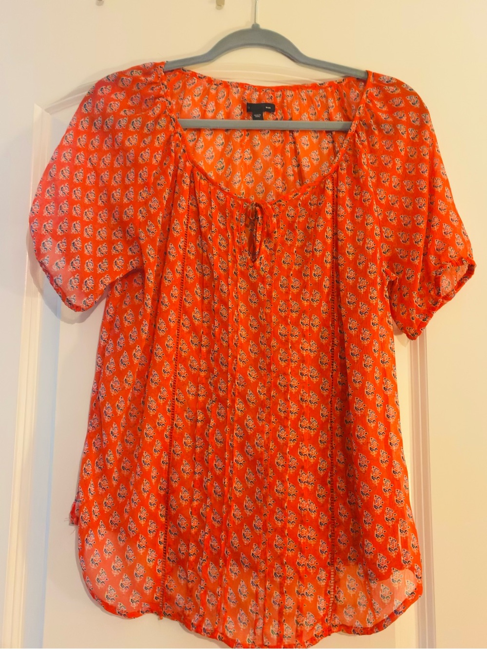GAP Women's Orange Printed Peasant Blouse